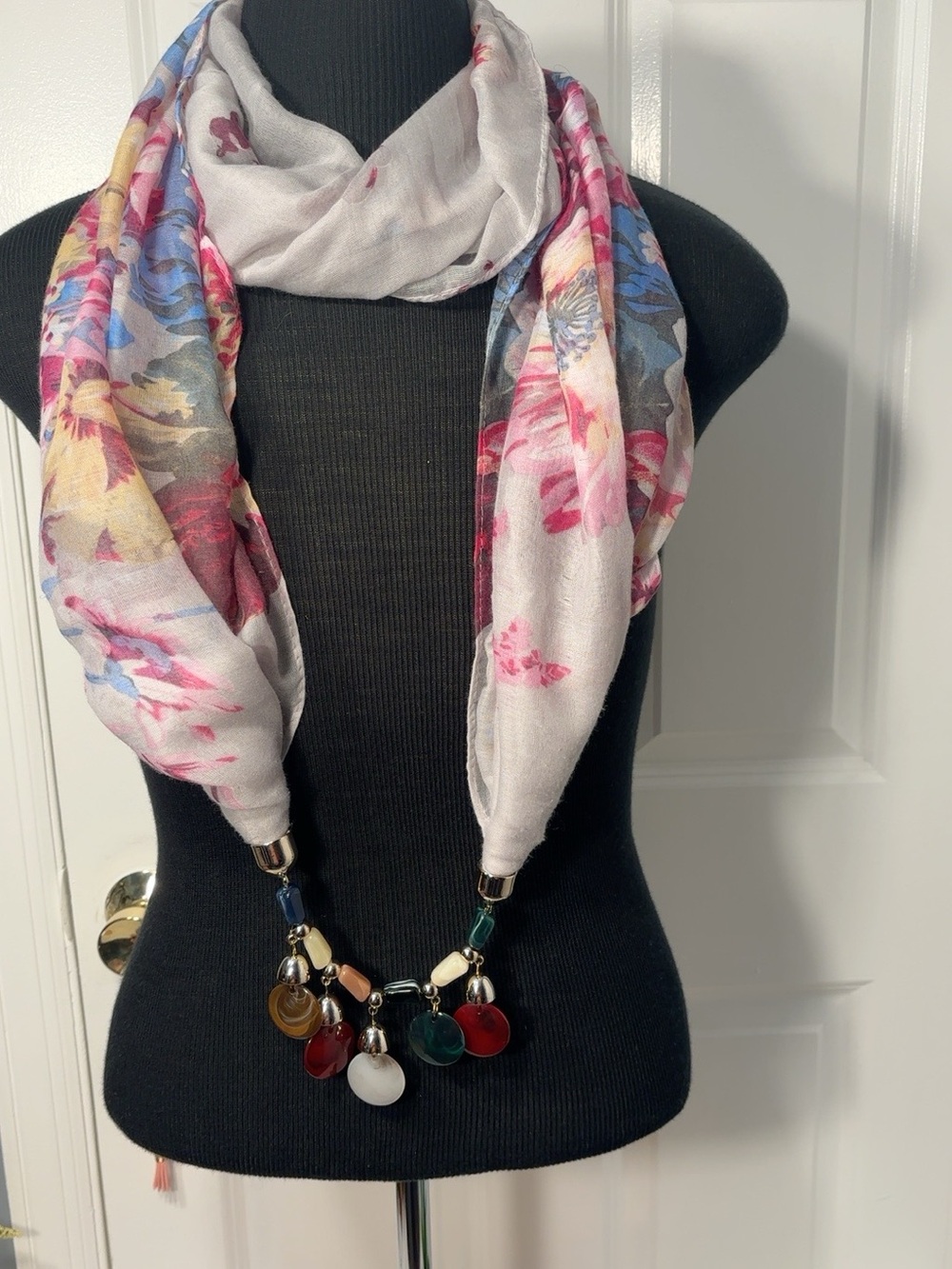 Floral Gray Multicolor Charm Necklace Scarf - Women Accessories